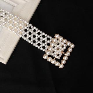 Trendy Pearl Woven Waist Chain Adjustable Elegant Ladies Belt
