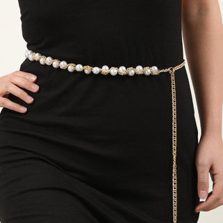 Exotic Pearl Inlaid Chain Style Adjustable Waist Belt for Women