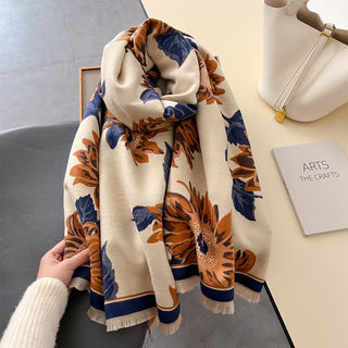Vintage Style Luxury Floral Design Oil Painting Printed Winter Shawl
