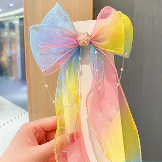 Children's Cute little Girl Rainbow Bow Braided Hairpins