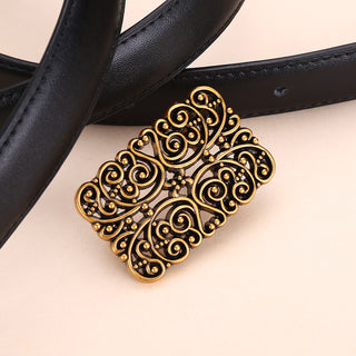 Retro Genuine Leather Belt with Geometric Buckle