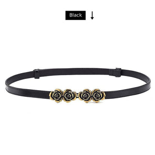 Slim and No Perforated Waist Belt for Women with Charming Rose Buckle