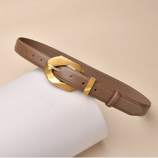 Women's Regular Use  Genuine Leather Belt with Elegant Golden Buckle