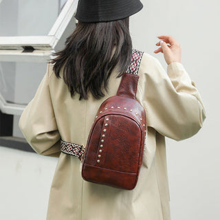 Premium Soft PU Leather Rivet Chest Bag Crossbody Pack