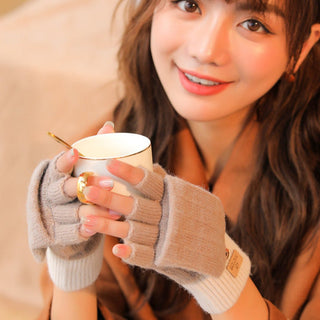 Flip Cover Knitted Half Finger Hand Gloves