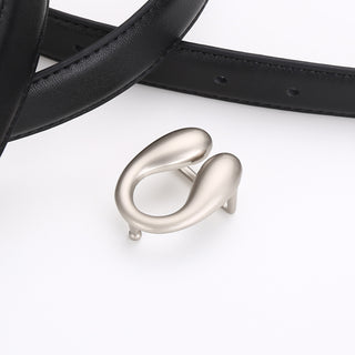 Women's Double-Sided Cowhide Leather Belt with C-Shaped Buckle