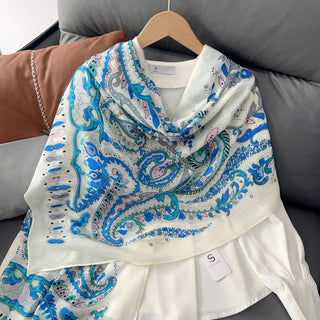 Cashew Water Blue Premium Cotton and Linen Scarf