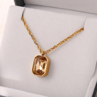 Oujia Square Champagne Glass Stone Pendant Earrings and Necklace Model EH909-XL426