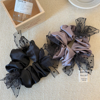 Satin Bow Ponytail Holder Cloth Hair Tie Black