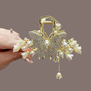 Retro Floral Claw Hair Clip with Tassels Vintage Style