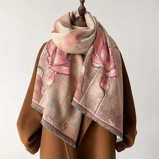 Ultra-Soft Cashmere Lotus Flower Jacquard Winter Shawl for Women