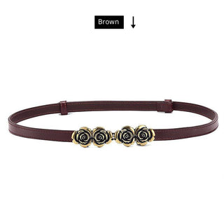 Slim and No Perforated Waist Belt for Women with Charming Rose Buckle