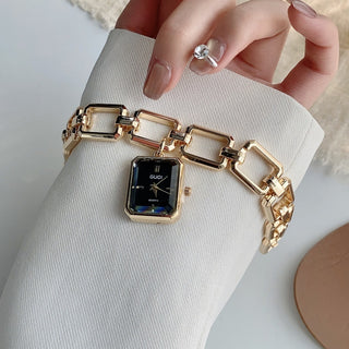 Elegant Women's Square Pendant Bracelet Quartz Watch with Metal Strap - Gold
