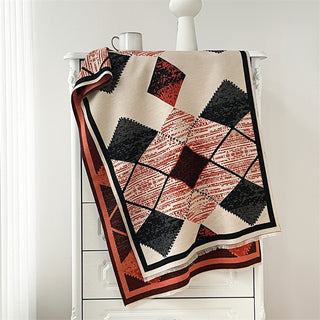 Soft Cotton-Blend Double-Sided Printed Geometric Design Winter Shawl
