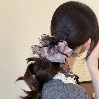 Satin Bow Ponytail Holder Cloth Hair Tie Black