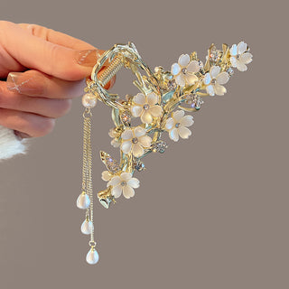 Retro Floral Claw Hair Clip with Tassels Vintage Style