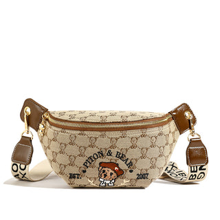 North Bag Embroidered Bear Canvas Chest Bag Minimalist Vertical Shoulder Pack