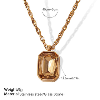 Oujia Square Champagne Glass Stone Pendant Earrings and Necklace Model EH909-XL426