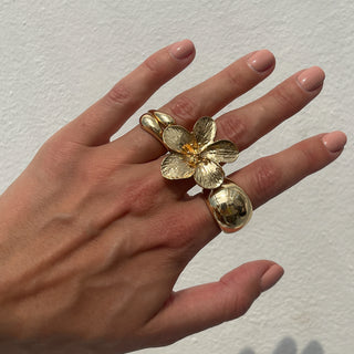 Baroque Pearl Flower Liquid Lava Opening Ring Set Version