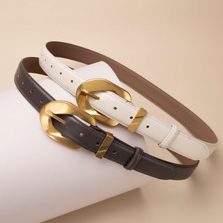Women's Regular Use  Genuine Leather Belt with Elegant Golden Buckle