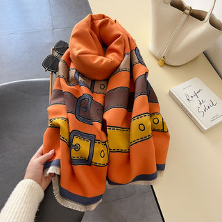 Premium Double-Sided Retro Design Printed Winter Shawl for Women