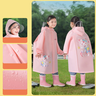 Kids Rain Poncho with Hidden Backpack Compartment for School