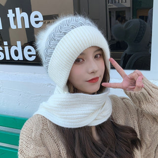 Women's Woolen Cap with Knitted Neck Scarf