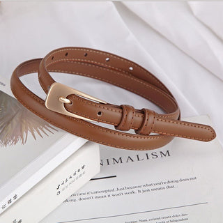 Classic Thin Genuine Leather Belt with Stylish Buckle for Female