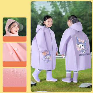 Kids Rain Poncho with Hidden Backpack Compartment for School