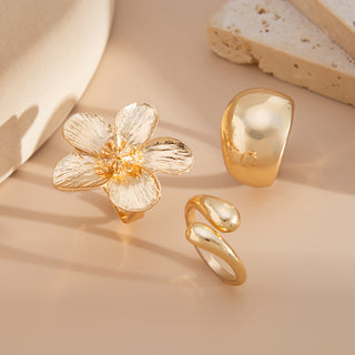 Baroque Pearl Flower Liquid Lava Opening Ring Set Version