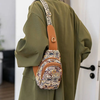 Cartoon Bear Canvas Chest Bag for Women - Fuchsia Style