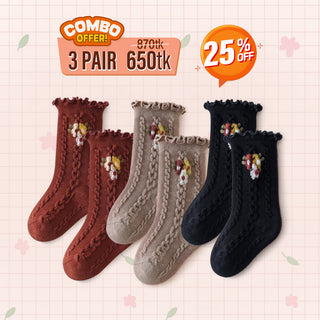 Princes Style Retro Floral Design High Quality Winter Socks For Girls