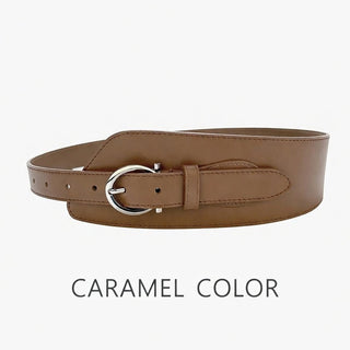 Premium Women's Genuine Leather Waist Cinch Belt for Coats Black