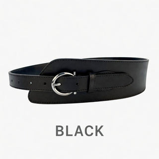 Premium Women's Genuine Leather Waist Cinch Belt for Coats Black