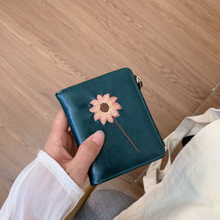 En Yibei Women's Retro Floral Short PU Leather Wallet