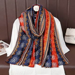 Luxurious Colorful Geometry Pattern Satin Silk Scarf