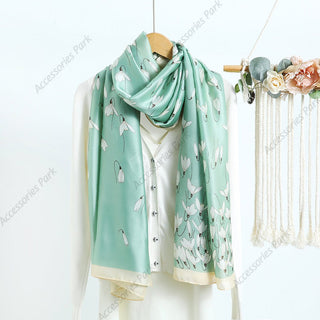 Spring and Autumn Floral printed Satin Silk Scarf