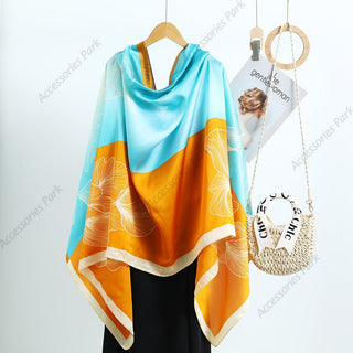 Summer Friendly Big Floral Printed Multicolor Satin Scarf