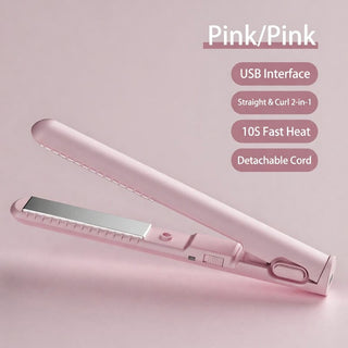 Portable USB Mini Hair Straightener and Dual Purpose Ceramic Curler