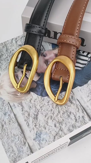 Women's Genuine Leather Geometric Pin Buckle Belt