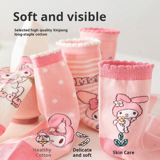 Melody Style Sweat-Absorbing and Breathable All Seasons Cotton Socks for Girls